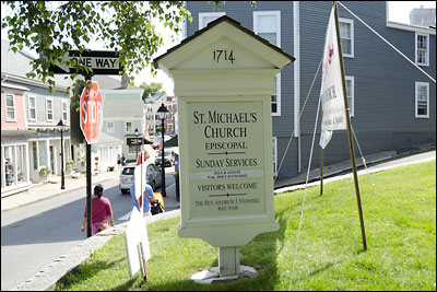 St. Michael's Church sign on Washington Stret.